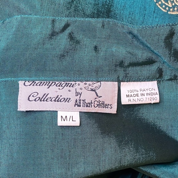 CHAMPAGNE Collections by All That Glitter Teal & Gold Embroidered Pajama Set - Picture 15 of 15